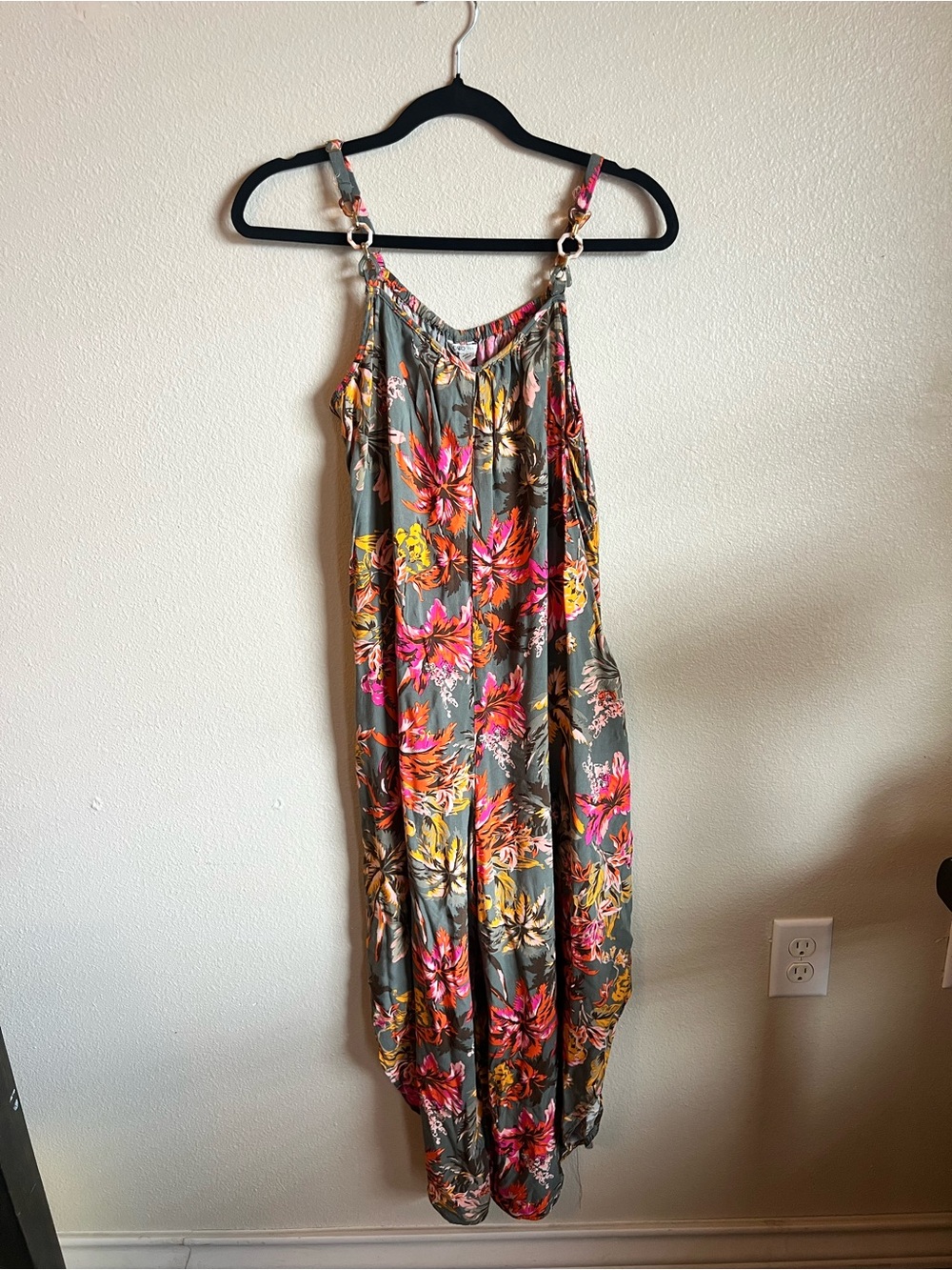 Cato Olive Floral Pants Romper with Pink & Yellow Blossoms
